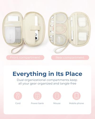 BAGSMART Travel Cord Organizer Electronics Case, Double Layers Puffer Cable Organizer Bag Travel Essentials for Women, Tech Organizer Case for Charger, Phone, Flash Drive - Beige - Image 2