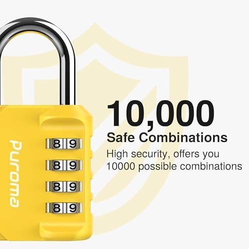 Puroma 1 Pack Combination Lock Locker 4 Digits Combo Padlock Gym Yellow - Image 2