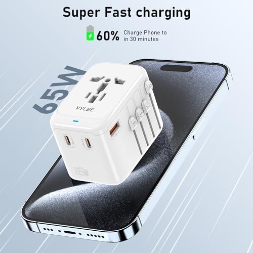 YLEE Travel Plug Adapter, 65W Fast GaN T International Plug Adapter - Image 2