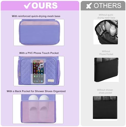 Portable Shower Caddy College Dorm Essentials, Large Toiletry Bag for Women Men, 2 Layers Quickly Dry Mesh Bathroom Tote Bag, Hanging Makeup Organizer Bag for Travel, Gym, Camping (Purple) - Image 3