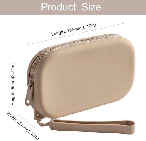 Small Silicone Multifunctional Essential Bag Portable Travel Makeup Bag for Women Men Cards Cash Bag Zipper Pouch (Khaki) - Image 6
