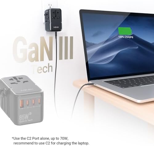 MINIX 85W Universal Travel Adapter, GaN III International Power Adapter, 3 USB-C 2 USB-A Ports, AC Outlet, Worldwide US/UK/EU/AU Travel Charger for Laptops Tablets Phones and More - Image 3