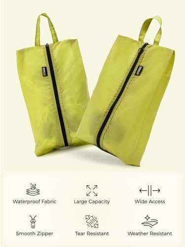 2 Pack Shoe Bags for Travel, Water-Resistant Organizers, Yellow - Image 2