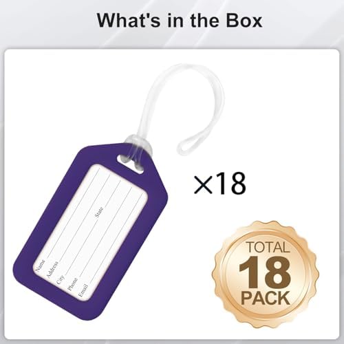 18 Pack Luggage Tag Bright Luggage Tags for Suitcases Bag Tags Name Tags for Kids Travel Accessories Must Haves by Sodsay (Purple) - Image 2