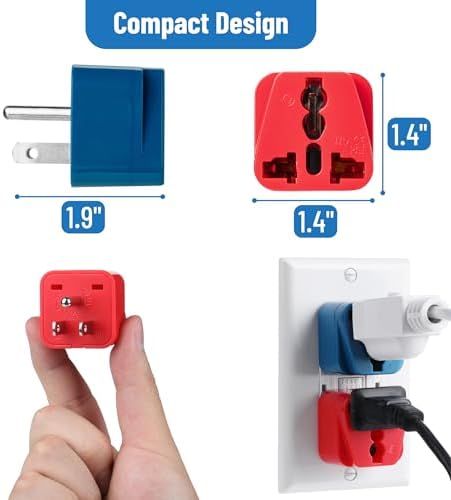Bates- UK to US Plug Adapter, 2 Pack, Blue and Red, EU to US Plug Adapter - Image 3
