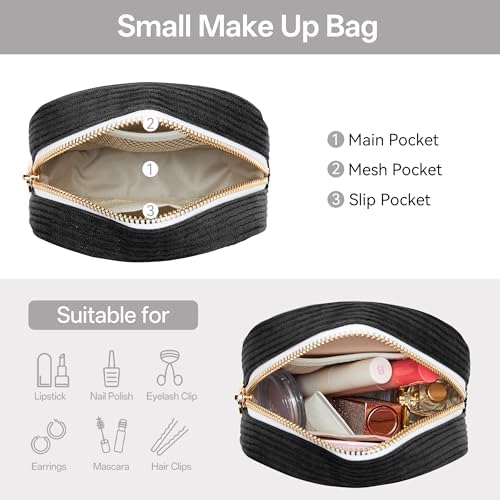 WLLWOO Corduroy Small Makeup Bag for Purse Zipper Mini Cosmetic Pouch - Image 5