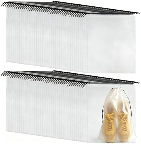 100Pcs Shoe Bags for Travel，PLULON 15.7" x 11.8" Clear Drawstring Storage Plastic Bags Shoes Organizer for Packing Waterproof Dustproof Women Men Portable Travel Essentials by PLULON