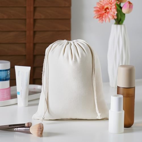Heavy Duty Cotton Drawstring Bags 4-Pack - 270 GSM Thick Cloth Pouches for Gifts, Travel, Dice, Jewelry, Laundry - Double Drawstring (Natural Beige, 8 x 10 Inches) - Image 2
