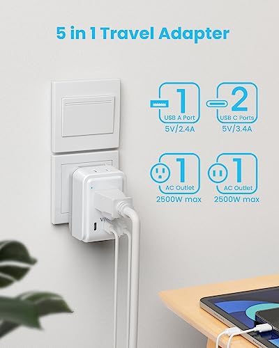 VINTAR Universal Travel Adapter, Type A,C,D,E/F,G,H,I,L,M Detachable Plugs - Image 3