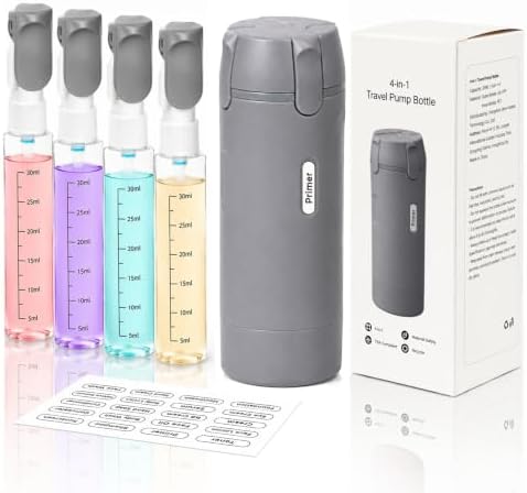 4 in 1 Travel Dispenser Bottle,4 Pack 30ML Travel Bottles for Toiletries, Leak Proof Travel Size Containers (Grey) by EASYFORALL