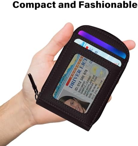 DKER Genuine Leather Mini Credit Card Case Organizer Compact Wallet with ID Window for Men And Women - 2 Pack Black+Coffee - Image 6