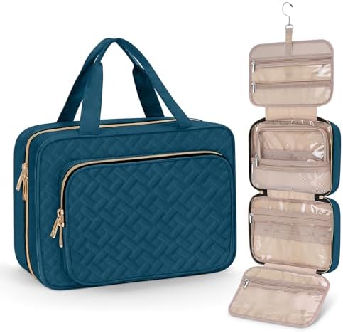 Wedama Toiletry Bag for Women, Medium Cosmetic Travel Bag, Hanging Toiletry Bag for Bathroom, Thickened PVC Waterproof Makeup Bag, Toiletries Bag for Travel Business Trips and Camping, Dark Blue by Wedama