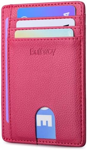 Buffway Slim Minimalist Front Pocket RFID Blocking Leather Wallets for Men and Women - Lichee Red by Buffway