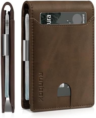 RUNBOX Slim Wallet for Men - RFID Blocking Leather Bifold with Money Clip by RUNBOX