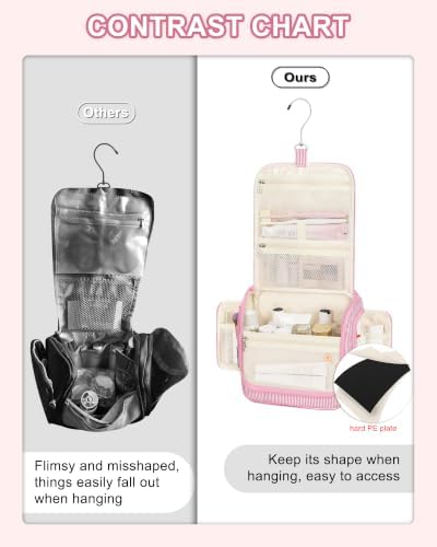 Relavel Hanging Toiletry Bag for Women, Travel Makeup Bag for Girls Kids Gifts Personalized Initial Toiletry Pouch Shower Bag, Travel Essentials Birthday Gifts for Teen Girls, Pink P - Image 5