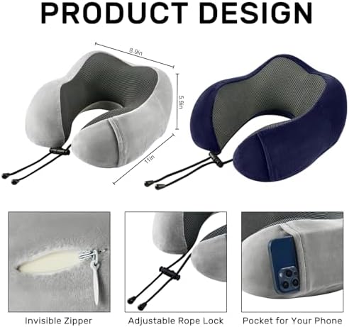 urnexttour Neck Pillow Airplane Travel Pillow 2 Pack Grey and Blue - Image 6