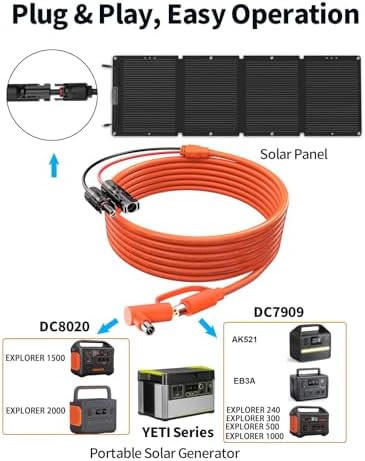 Solar Connector to DC 8mm Adapter Cable, 2M 6.6FT 12AWG+14AWG Solar Cable with DC8020/7909 for Jackery Explorer 160 240 500 1000 GZ Yeti BLUETTI Portable Power Station, Solar Generator, Solar Panel - Image 2