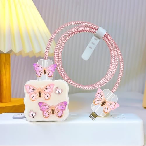 CameCosy Phone Charger Storage Case Cover Sets with Cable Protector for iPhone Charger, Wave Travel Storage Bag, Data Cord Saver Cute DIY Charging Protector Cable Organizer (Purple Butterfly) - Image 4