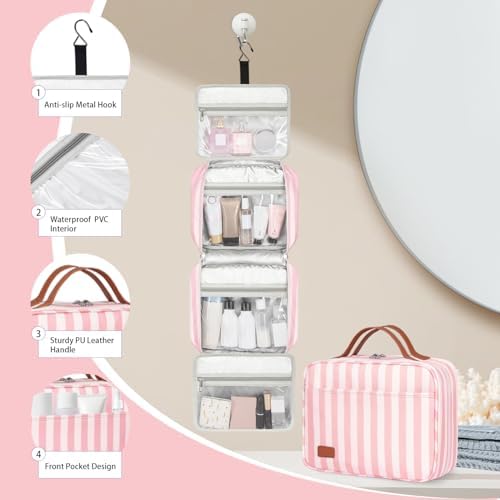 Bosidu Hanging Travel Toiletry Bag,Large Capacity Cosmetic Travel Toiletry Organizer for Women with 4 Compartments & 1 Sturdy Hook,Perfect for Travel/Daily Use/Christmas - Image 4