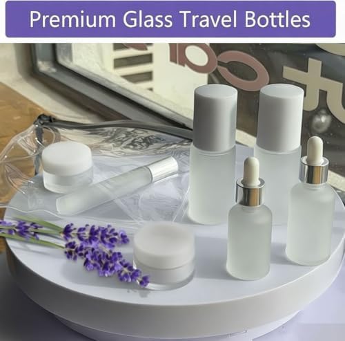 18-Pack Glass Travel Bottles Set, 1.35/0.7/1 oz TSA Approved Containers with Pump Spray, White Small Bottles for Toiletries, Makeup, Skincare - Image 2