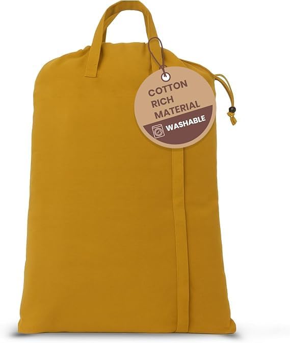 LFH Home Large Premium Cotton Canvas Laundry Bag with Drawstring and Handles Heavy Duty, Multi-Use, and Washable for Home, Travel, College or Storage 24x36 (Pack of 2)-Yellow