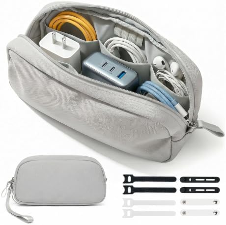 Electronics Organizer Bag for Chargers & 3ft+ Cords, Gray by Woyinger