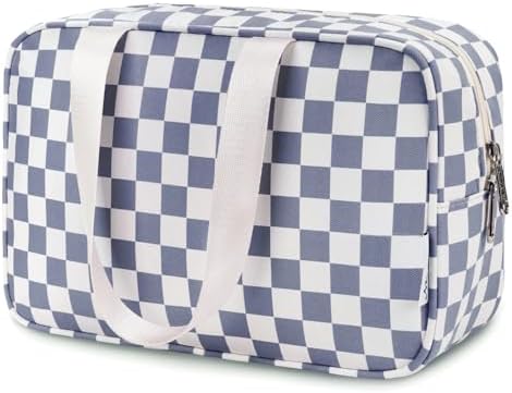 Narwey Large Toiletry Bag Women Large Cosmetic Bag Travel Makeup Bag Organizer Medicine Bag for Toiletries Essentials Accessories (Grayish Blue Checkerboard) by Narwey