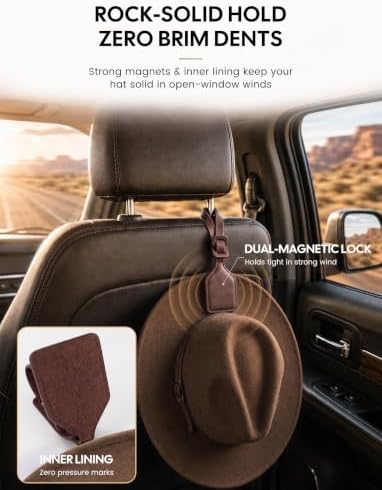Niveaya Magnetic Cowboy Hat Holder for Truck & Car, Keep Shape, Ranch Brown - Image 4