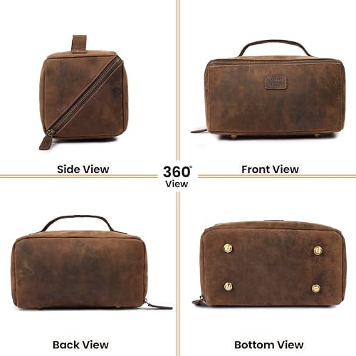 LEATHER VILLAGE Full Grain Leather Travel Cosmetic Bag for Women & Men - Image 5