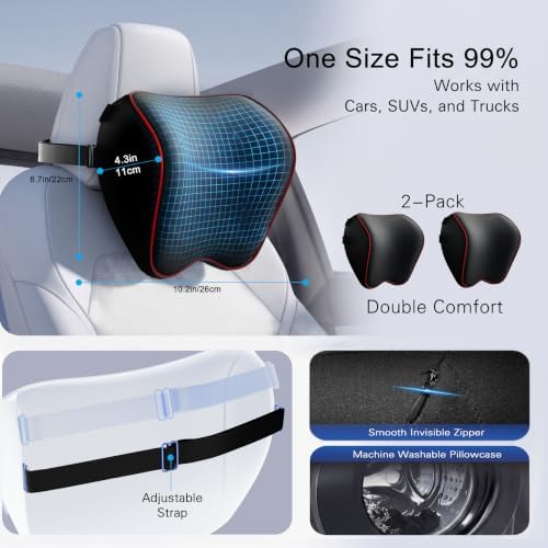 Crofy 2-Pack Car Neck Pillow, Headrest Pillow with Adjustable Strap, Black - Image 4