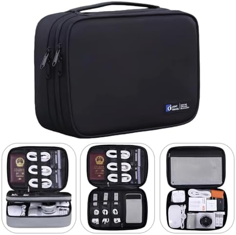 Electronics Organizer Travel Case,Cord Organizer Travel, Double-Layer Cable Organizer Bag, Tech Pouch Accessories Carry Storage For Phone, Cables, Airpods, USB, Sd Card,Essentials (Black) by Osmudax
