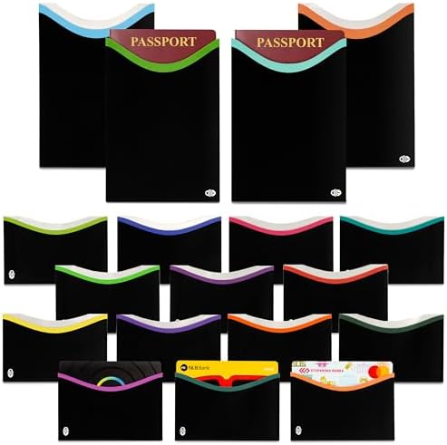 RFID Blocking Sleeves for Credit Cards & Passport (14 Long Side Card & 4 Passport Sleeves) RFID Card Holder and Protector Sleeve for Credit, Passport Identity Theft Protection Travel Wallet Slim by Unknown