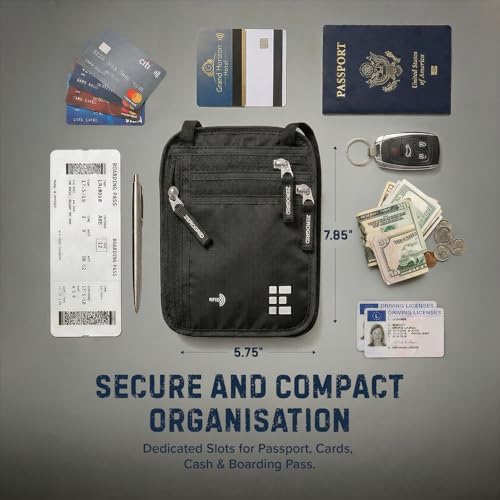 Zero Grid RFID Travel Neck Wallet, Large Passport Holder, Black - Image 2