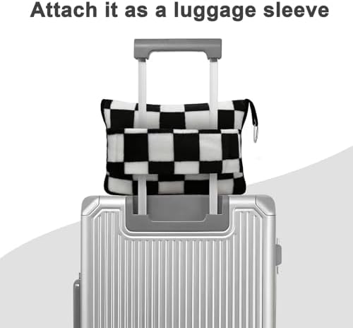 Travel Blanket and Pillow Compact, Premium Soft 2 in 1 Airplane Blanket with Soft Bag Pillowcase，Hand Luggage Sleeve and Backpack Clip (Checkered Black) - Image 5