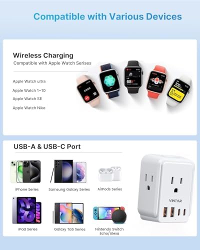 VINTAR European Travel Plug Adapter Kit for Apple Watch, Type A,C,G,E/F,L - Image 6