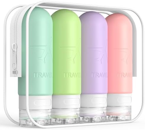 ME.FAN Travel Bottles for Toiletries,3oz Silicone Travel Size Containers, TSA Approved Squeezable Portable Split Bottle, Travel Accessories for Conditioner Shampoo Lotion - 4 Pack Bright by MEFAN