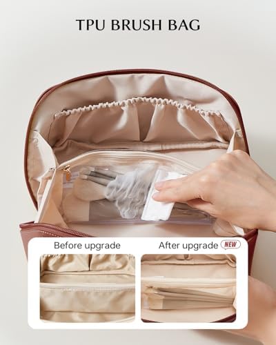 EACHY Travel Makeup Bag for Women, Flat Open Cosmetic Bag, Red, Medium - Image 3