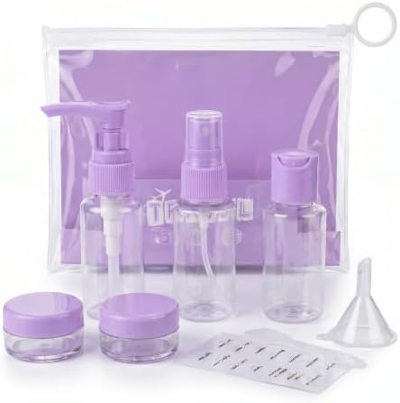 TSA Approved Travel Bottles for Toiletries, [8-Piece Set] Leak Proof Travel Size Containers with Clear Toiletry Bag, Refillable Cosmetic Liquid Accessories for Shampoo, Conditioner, Lotion by Unknown