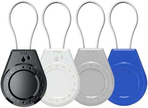 Air Tagholder Keychain Case with Steel Wire Cable & Hex Lock, Waterproof Anti-Lost Shockproof Cover Compatible with Apple Air Tag for Luggage, Backpack, Keys (Black+White+Gray+Blue) by Honshoop