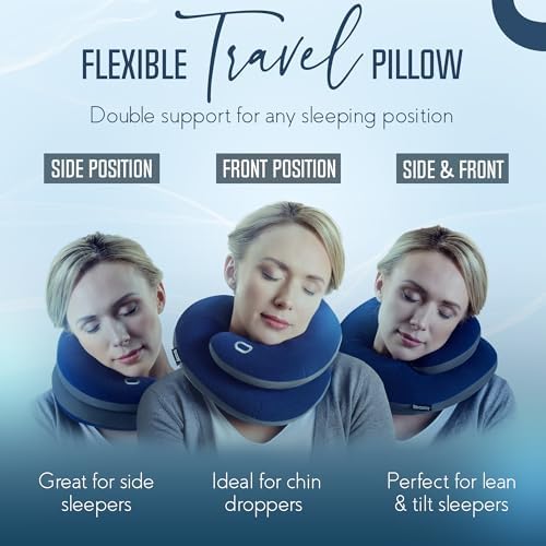 BCOZZY Travel Neck Pillow for Airplane – Patented Double Support for Head, Neck, and Chin. Best for Long Flights, Plane Sleeping, and Car Rides. Adjustable Size. Fully Washable. Carry Bag. Large, Gray - Image 2