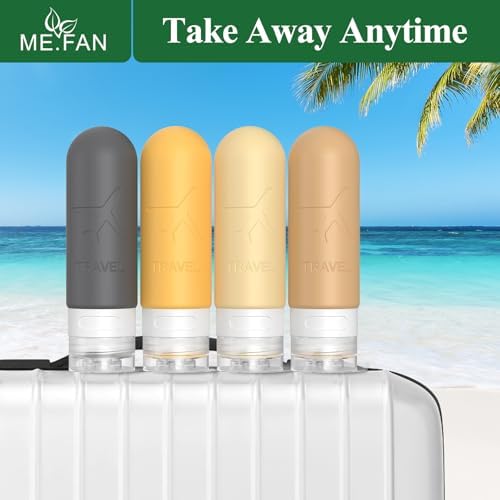 ME.FAN Travel Bottles for Toiletries,3oz Silicone Travel Size Containers, TSA Approved Squeezable Portable Split Bottle, Travel Accessories for Conditioner Shampoo Lotion - 4 Pack Bright - Image 6