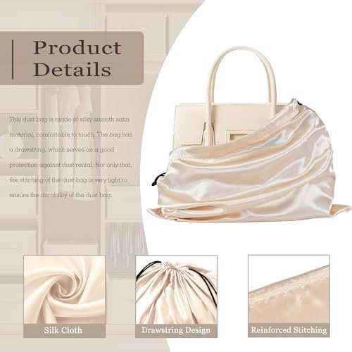 Vonty Beige Satin Dust Bags 3 Pack Drawstring Pouch for Purse, 23.6x19.6in - Image 2