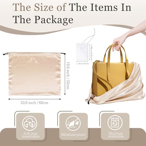 Vonty Beige Satin Dust Bags 3 Pack Drawstring Pouch for Purse, 23.6x19.6in - Image 3