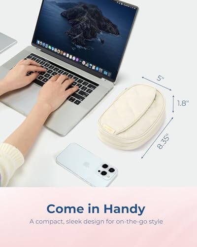 BAGSMART Travel Cord Organizer Electronics Case, Double Layers Puffer Cable Organizer Bag Travel Essentials for Women, Tech Organizer Case for Charger, Phone, Flash Drive - Beige - Image 6