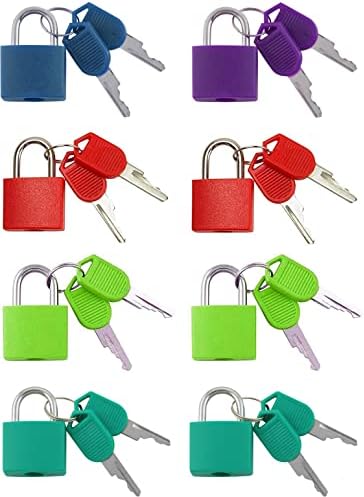 8 Pc Metal Padlock Solid Brass Luggage, Backpack, Diary, Jewelry Box, Crafts, School Teaching Lock with Key and Durable Cover (Small, NPRGG) by VIPHomeEssentials