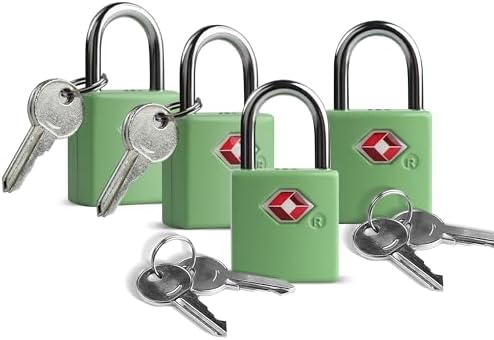 TSA Locks for Luggage, Luggage Locks TSA Approved 4 Pack for International Travel Essentials, Small Padlock with Key, Mini Padlock for Bag, Suitcase, Backpack, Purse Zipper, Case, Drawer by UPSecurity