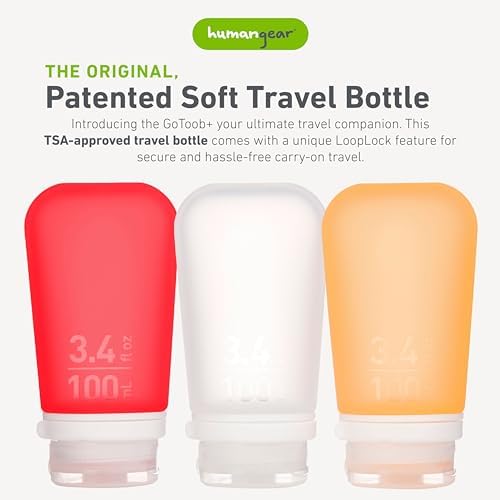 humangear GoToob+ 3-Pack, Large (3.4 fl oz), Clear/Red/Orange - Image 2
