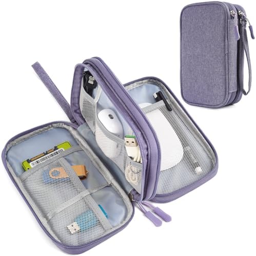 CAAORDKSO Travel Electronic Organizer Pouch Bag, Waterproof Portable Electronic Accessories Storage Multifunctional Case for USB, Cable, Cord, Charger, Phone, Power Bank, Earphone (Purple, Large) by Unknown