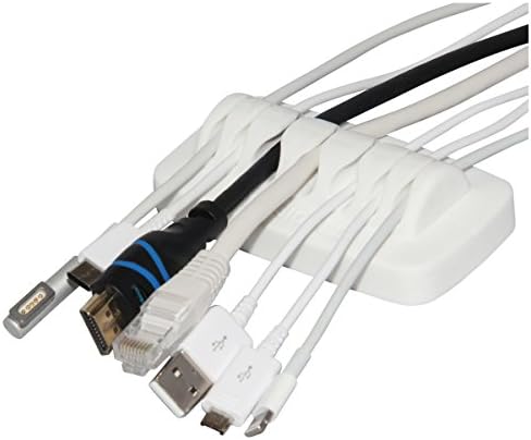 Heaviest Cable Organizer on the Market! Compact and Weighted Desktop Cord Holder for Desk and Nightstand, Eco-Friendly Silicone, No Bad Smell, Bundled with 4 Reusable Cable Ties! (White) by ENVISIONED