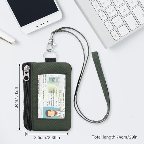 Minimalist RFID Wallet with Lanyard, Multi-Functional ID Case with 2 Zipper Pockets and Key Chain for Men and Women, Tactical Badge Pouch Cards Holder, Coin Purse for Travel Sports - Black&Army - Image 5